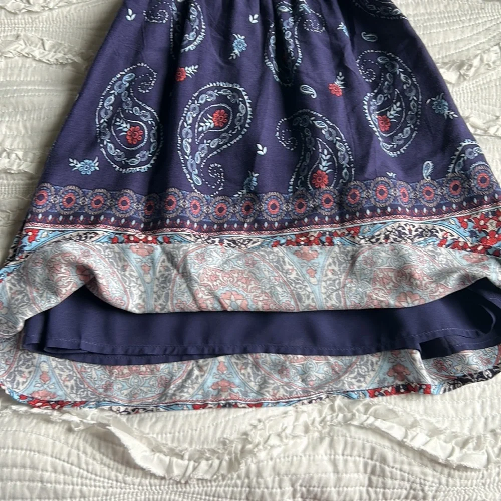 paisley print navy halter neck dress - Picture 5 of 7